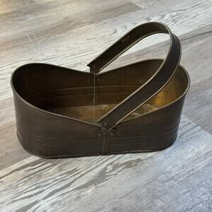 Vintage Brass Metal Basket Made in India Rustic Patina Oval Home Decor